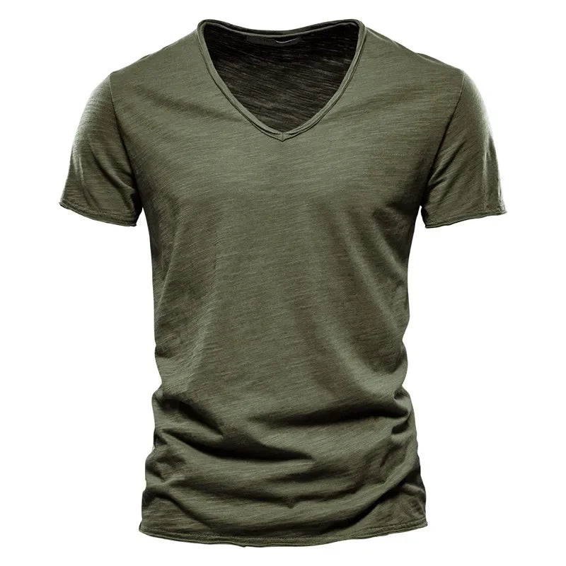 Brand Quality 100% Cotton Men T-shirt V-neck Fashion Design Slim Fit Soild Male Tops Tees Short Sleeve - Matrix Studios
