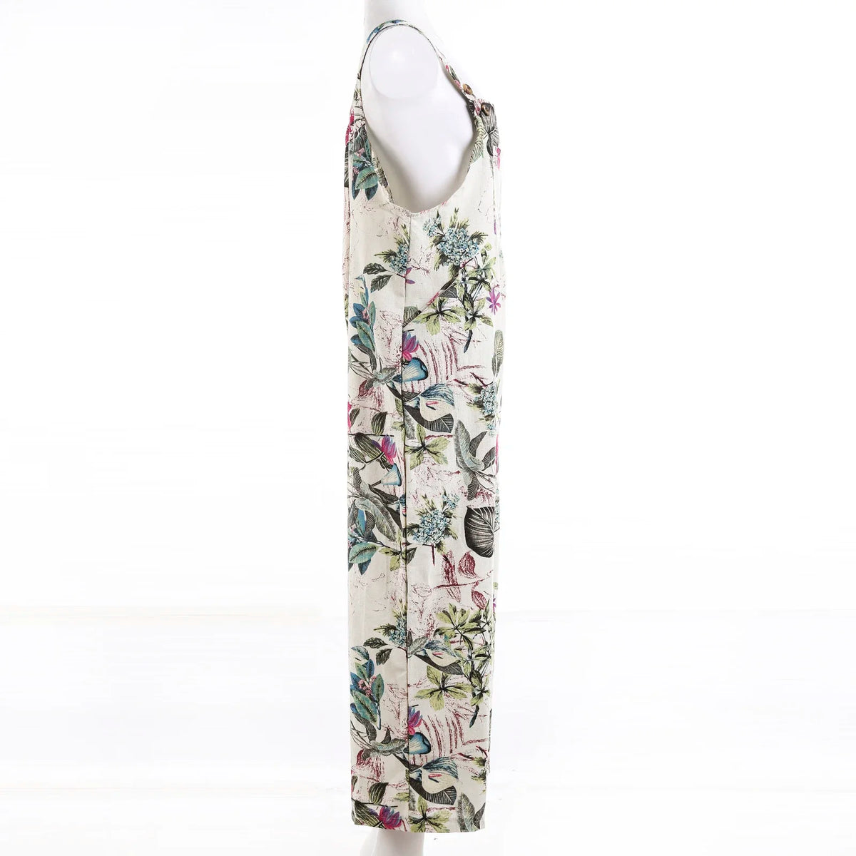 Women Plus Sizes Jumpsuit Leaf Floral Print Square Neck Sleeveless Fashion Casual Overalls with Pockets - Matrix Studios