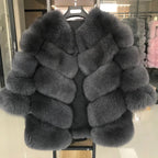 QUEENTINA  Natural Fox Fur Coats Fashion New Women's Very Warm And Stylish Jacket Vest Stand Collar Leather Coat Women Winter - Matrix Studios