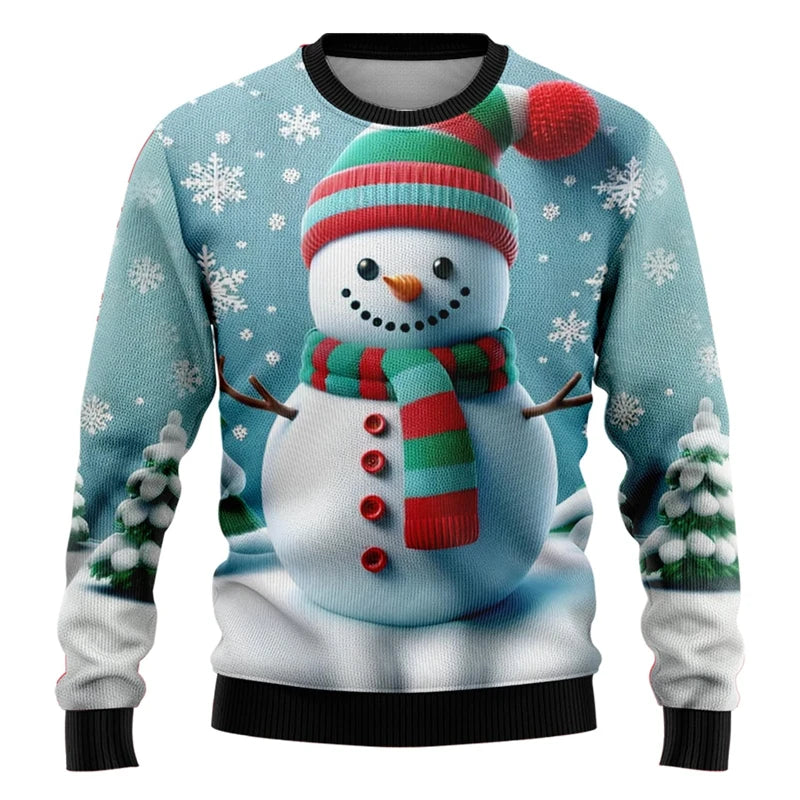 Men Women Xmas Sweatshirt 3D Christmas Snowman Santa Printed Ugly Christmas Sweater Unisex Pullover Holiday Party Jumper Tops - Matrix Studios