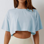 Cotton Women Short Sleeve Dance Running Clothes Yoga Fitness Crop Top  Navel Baring New Sport T-shirt Loose Gym Workout Shirts - Matrix-studios.com