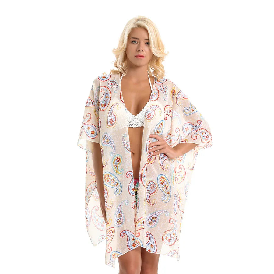 Comfort Thin Chiffon Bikini Sun Cover Ups Blouse Nice Peacock Leopard Women Summer Travel Beach Coverups Swimsuit Cardigan Cape - Matrix Studios