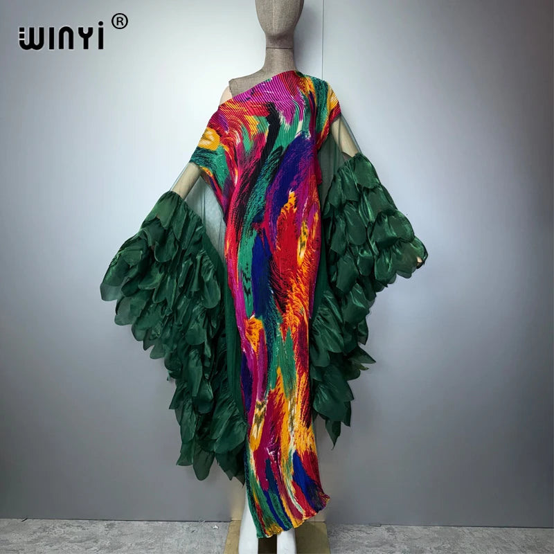 WINYI Pleated Elastic Slim Dress Beach Cover Up Kaftan Abaya Dubai Luxury Party Dress Crimping Evening Dress Abaya Muslim Woman - Matrix-studios.com