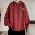 New Chinese Bird Print M-8XL Men Oversized Sweatshirt Fashion Loose Long Sleeve Couple Clothes - Matrix Studios
