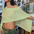 Combhasaki Women Knitwear Bikini Cover-up See-through Solid Off Shoulder Irregular Triangle Hem Loose Pullover Summer Beach Tops - Matrix Studios