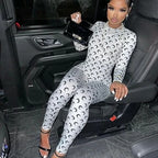 Retro Jumpsuit Women Sexy Slim Fit Moon Print Long Sleeve Tight Leggings Round Neck Versatile Casual Wear Autumn Fashion - Matrix Studios