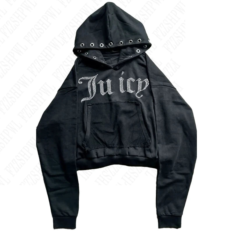 Harajuku y2k Millennial Hottie American retro fur collar piecing hoodie zipper hoodie female fall/winter hip hop zipper jacket - Matrix Studios