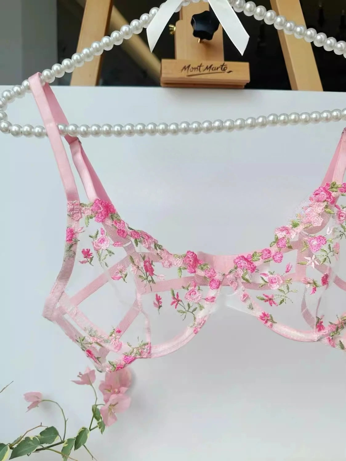 YUQI French Elegant Lingerie Set-Floral Embroidery Semi-Transparent Bra & Brief,Black Sensual Women's Underwear Luxury Intimates - Matrix-studios.com