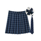 Women Summer Plaid Pleated Skirt With Necktie Bowtie Korean Jk Skirt Uniform Japanese School Preppy A Line Mini Skirts - Matrix-studios.com