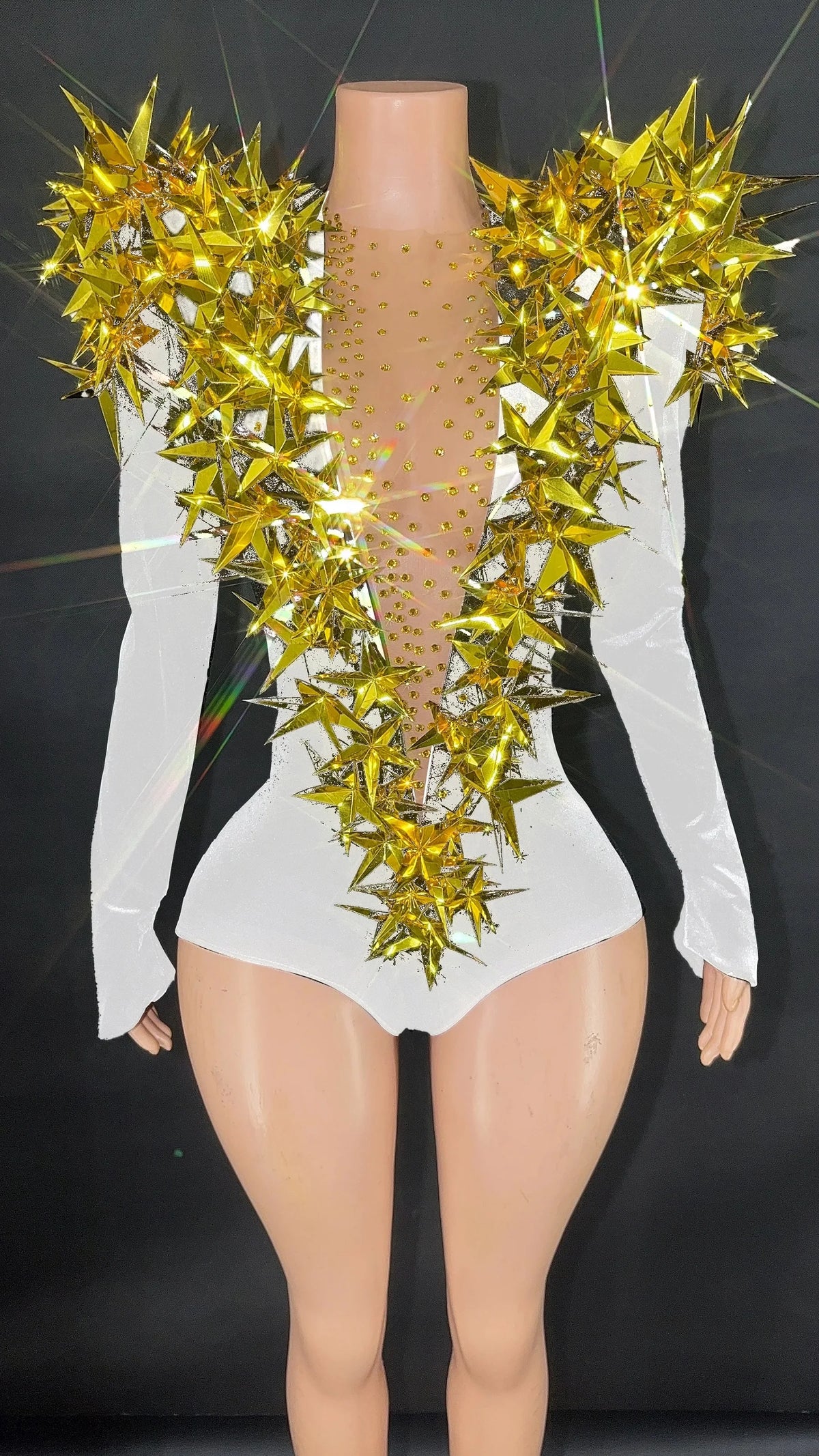 2025 New Shiny Black Rhinestone Velvet Long Sleeve Bodysuit Women Evening Party Club Gala Hosts NightClub Bar Stage Costumes - Matrix Studios