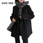 CHIC VEN Women Wool Blend Coat Solid Mid Long Woolen Blazer Thick Warm Blouse Women's Overcoat Office Lady Tops Autumn Winter - Matrix-studios.com
