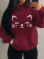 Simple Word Cat Happy Pattern Women Hoodies Fashion Casual Streetwear Personality Hip Hop Hoodie Trendy Fleece Pulloverar