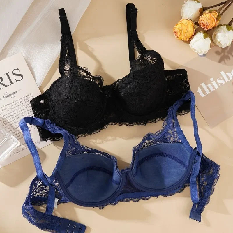 Women Sexy Lace Bra Padded Embroidery Brassiere Bralette Push Up Bras Plus Size Breathable Steel Ring Thin Underwire - Matrix Studios