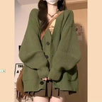 Autumn Winter Women Cardigan Sweater Coats Fashion Female Long Sleeve V-neck Loose Knitted Jackets Casual Sweater Cardigans - Matrix Studios