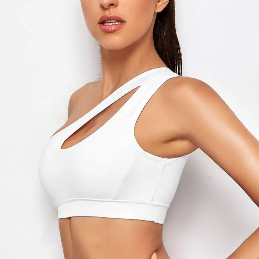 Women Sports Bra Push Up Fitness Bras One Shoulder Shockproof Yoga Bra Black White Yoga Running Bra Sexy Vest - Matrix Studios