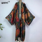 WINYI Summer New Fashion Print Women Cardigan Loose Long Dress Elegant Party Boho Maxi Beach Holiday Cover Up Kimonos Kaftan - Matrix Studios