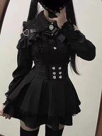 Harajuku Sweet Bow Black Plaid Dresses All-match Slim Fit Kawaii Lolita Dress for Women Autumn New Long Sleeve Vestidos De Mujer - Matrix-studios.com