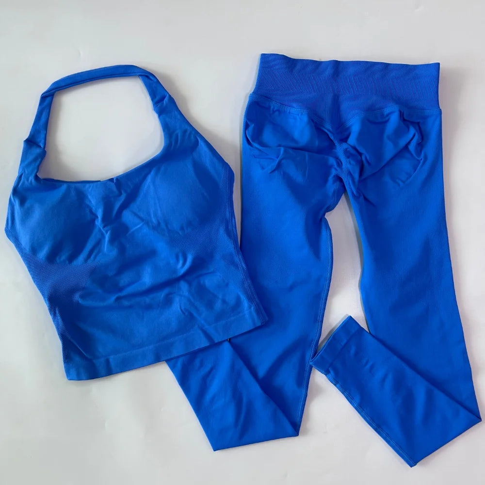 1-2pcs Gym Set Women Backless Tank Tops High Waist Scrunch Seamless Shorts High Waist Yoga Leggings Workout Sets Gym Suit - Matrix-studios.com