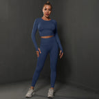2Pcs Women Sets Energy Seamless Gym Suits Bubble Butt Sports Pants+Long Sleeve Shirts Push Up Running Sets Tracksuits Tights Set - Matrix-studios.com