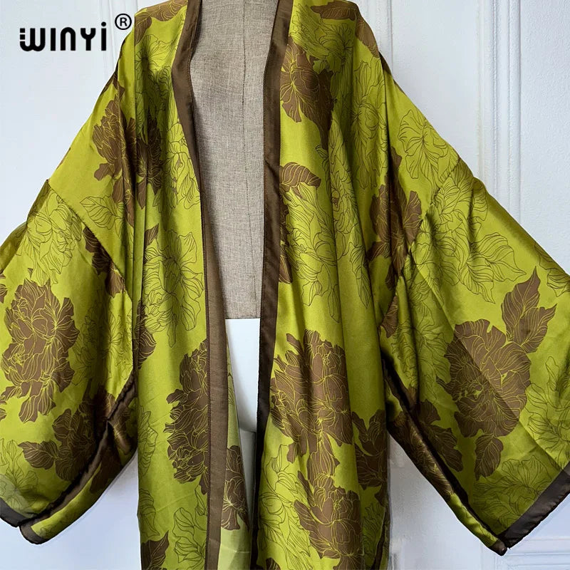 WINYI Africa boho print Kimonos long dresses for woman Cardigans beach outfits kaftan beach cover up evening dress maxi coat - Matrix Studios