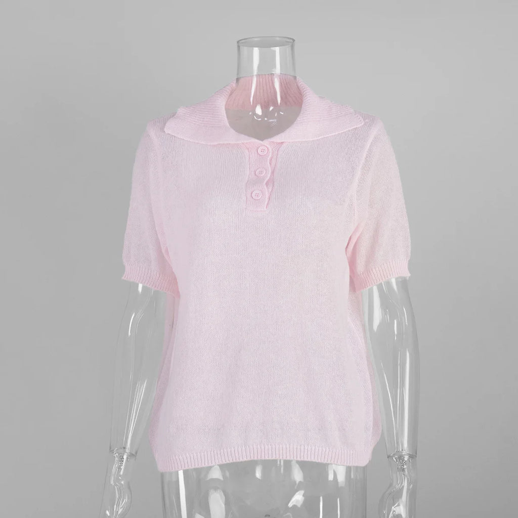 Tornova Knitted Short Sleeve T shirt Women's Polo Fashion Hollow Thin Sweater Top 2025 Summer New Casual Female Solid Knitwear - Matrix-studios.com