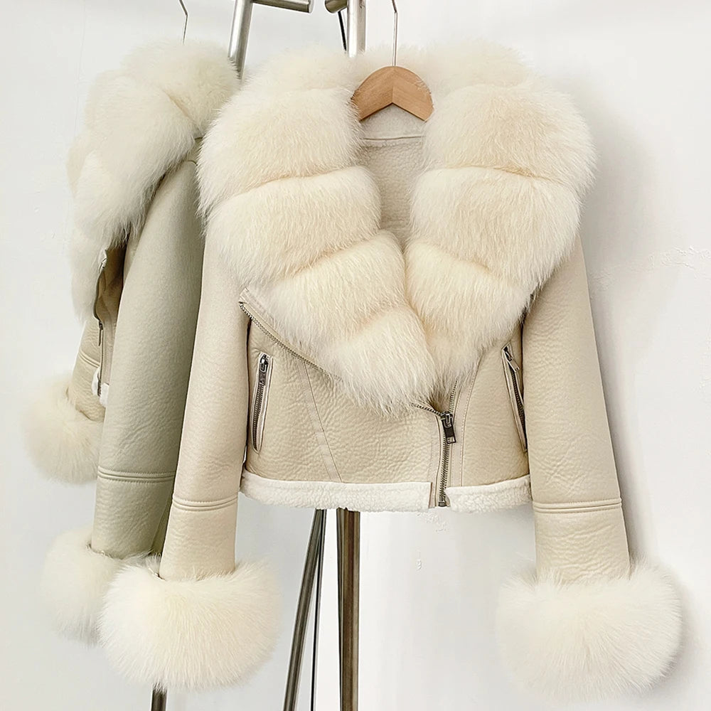 Reality Fur Jacket Winter Real Fur Cuffs Clothes Women Short Faux Leather Fake Fur Inner Jacket Female Thick Warm Fox Fur Coat - Matrix Studios