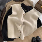 Crew Neck Women's Korean Solid Button Short Sleeve Cardigan Coats Sweater Knitted Sleeveless Ladies Elegant Tanks Bottoming - Matrix Studios