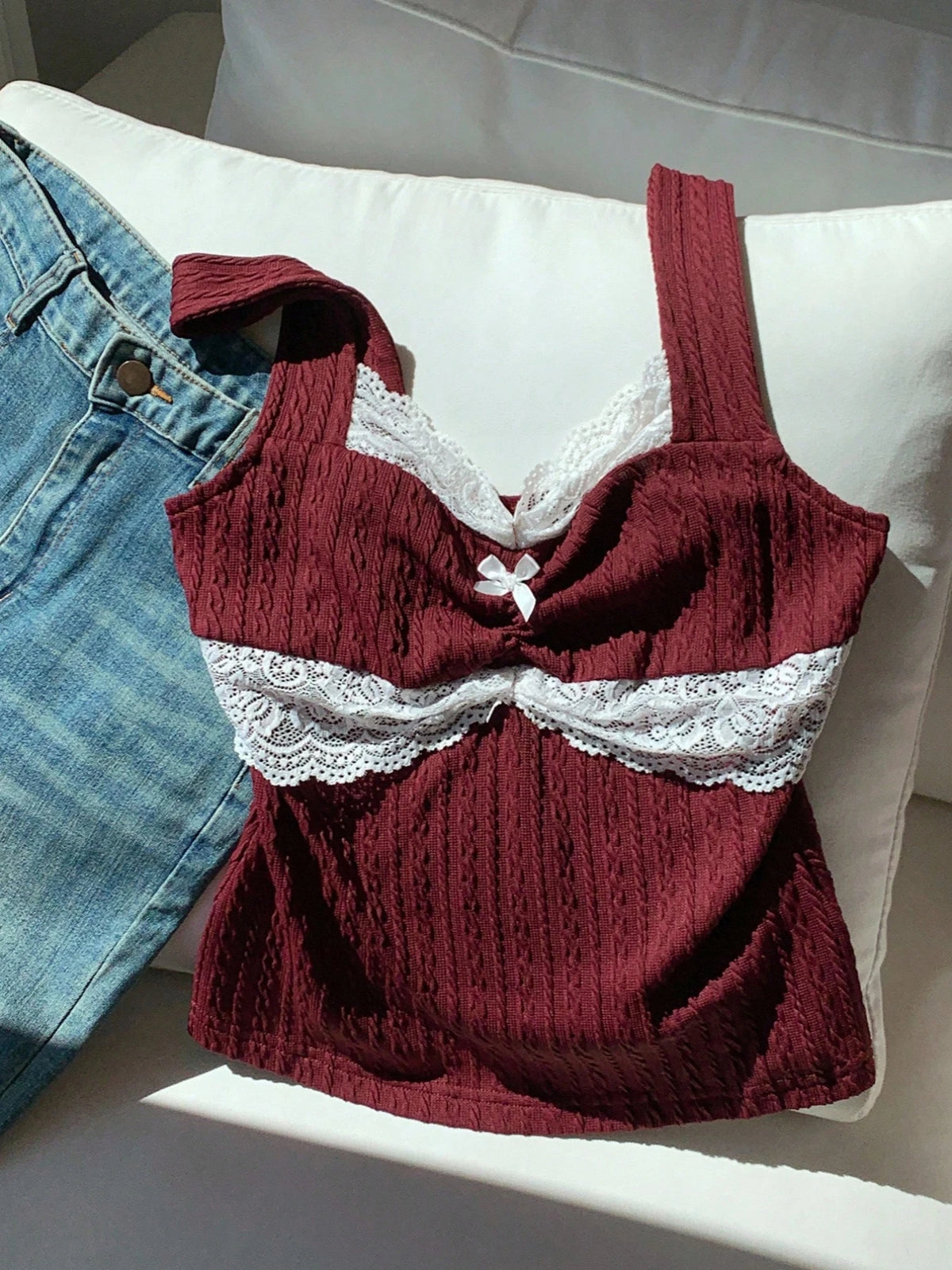 Y2K Summer Fashion New Lace Splicing Bow Decoration Pure Desire Women's Tank Top - Matrix-studios.com