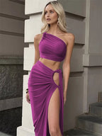 Ladies Summer 2 Pieces Set Women Sleeveless Backless Strap Spit Crop Top Side Slit Slim Long Skirt Evening Party Club Streetwear - Matrix-studios.com