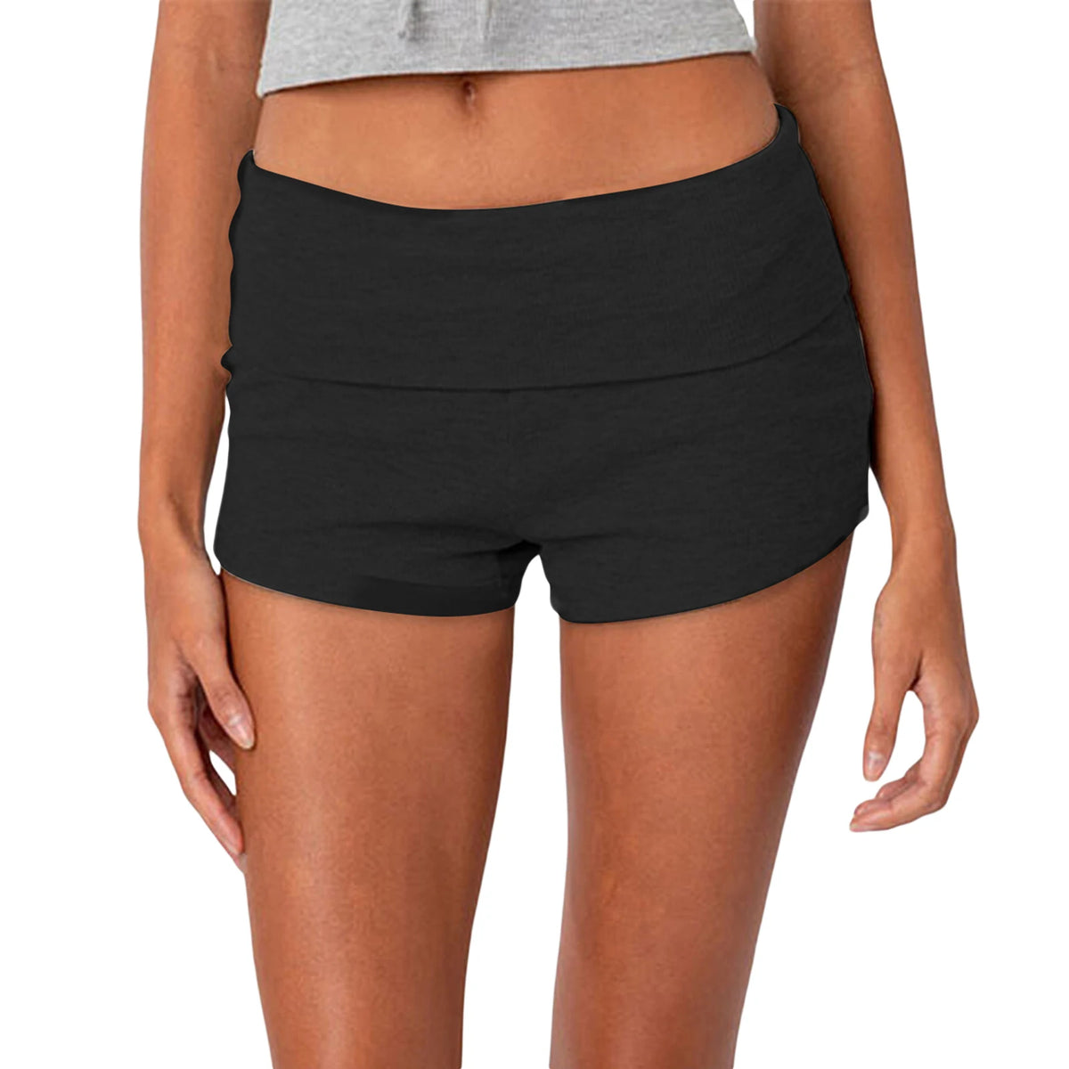 Summer Slim Yoga Shorts Women Casual Solid Color Fold Over Low Waist Lounge Shorts - Matrix Studios