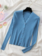 Sweater Knitted Cardigan Button Jacket 2023 Autumn Winter V-neck Long Sleeve Casual Tops For Women Sweater Green - Matrix Studios