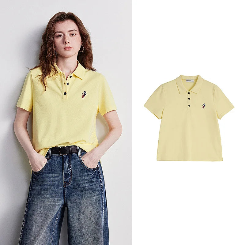 TOYOUTH Women Polo Shirt 2026 Summer New Breathable Short Sleeve Versatile Pullover Tops - Matrix-studios.com