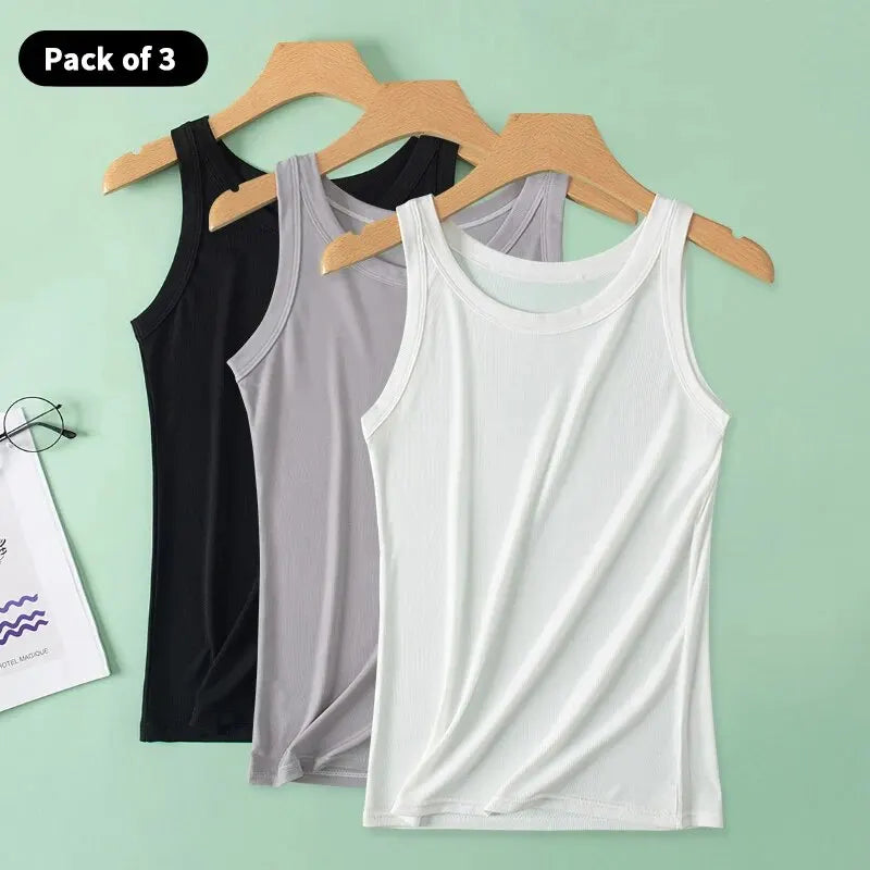 3-piece Ladies Solid Color Vest Fashion Joker Young Woman Threaded Camisole - Matrix-studios.com