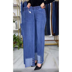 Middle-aged Women's Jeans Spring Autumn Stretch Waist Straight Denim Pants Large Size Loose High Waist Casual Black Blue Trouser - Matrix-studios.com