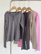 Pink Striped Slim Long Sleeve Tees Women Spring Casual Cotton O-neck Tshirt New Tops Clothes Sweet Cute  Vintage T-shirts Y2K - Matrix-studios.com