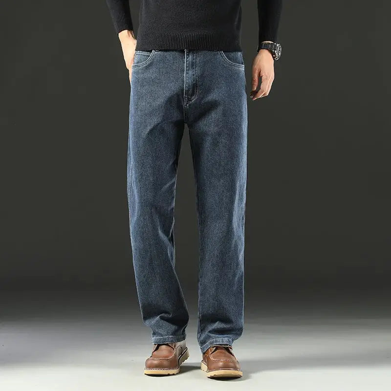 Spring and Autumn Men's Baggy Jeans Casual Straight Stretch Versatile Wide-leg Business Denim Pants Comfortable Loose Trousers - Matrix Studios