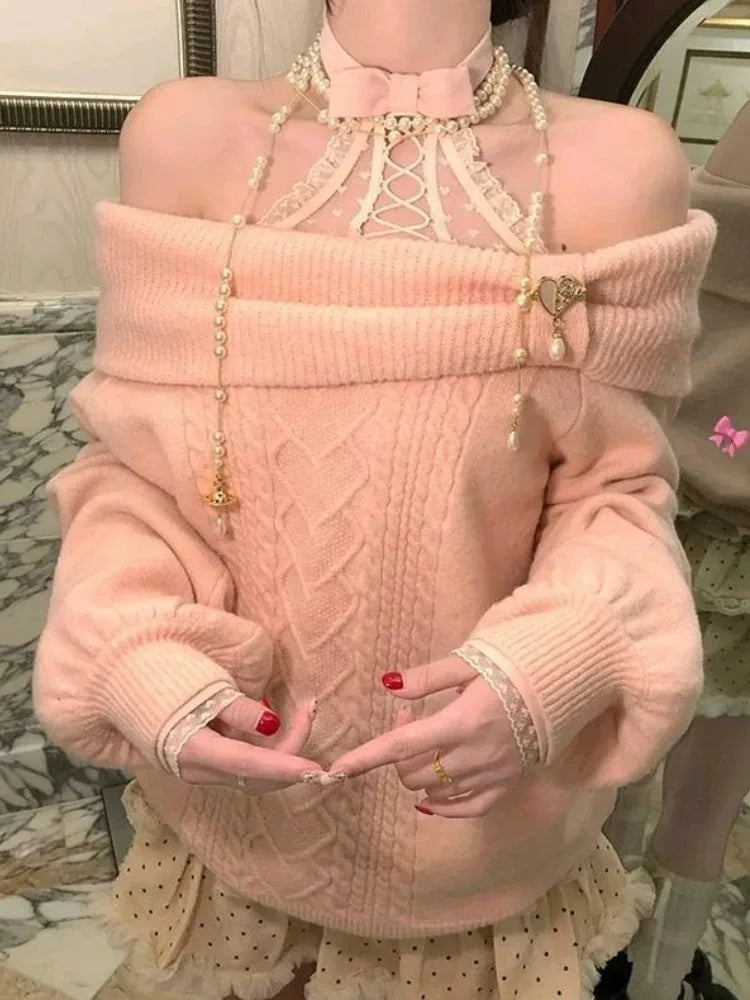 Preppy Style Sweet Knitted Sweater 2000s Aesthetic Gyaru Chic Korean Y2k Jumper Sweater Long Sleeve Coquette Knitwears - Matrix Studios