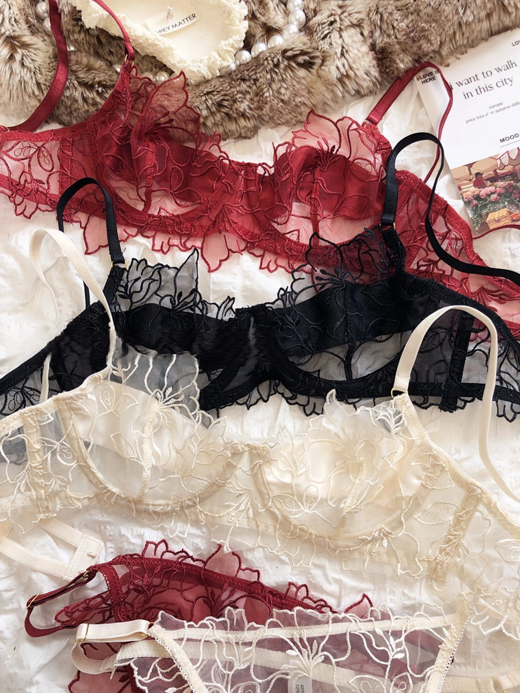 French Underwear Set Sexy Lace Flowers Embroidery Bra Set Women Intimates Summer Ultra Thin Breathable Bralette Lingerie Panties - Matrix-studios.com