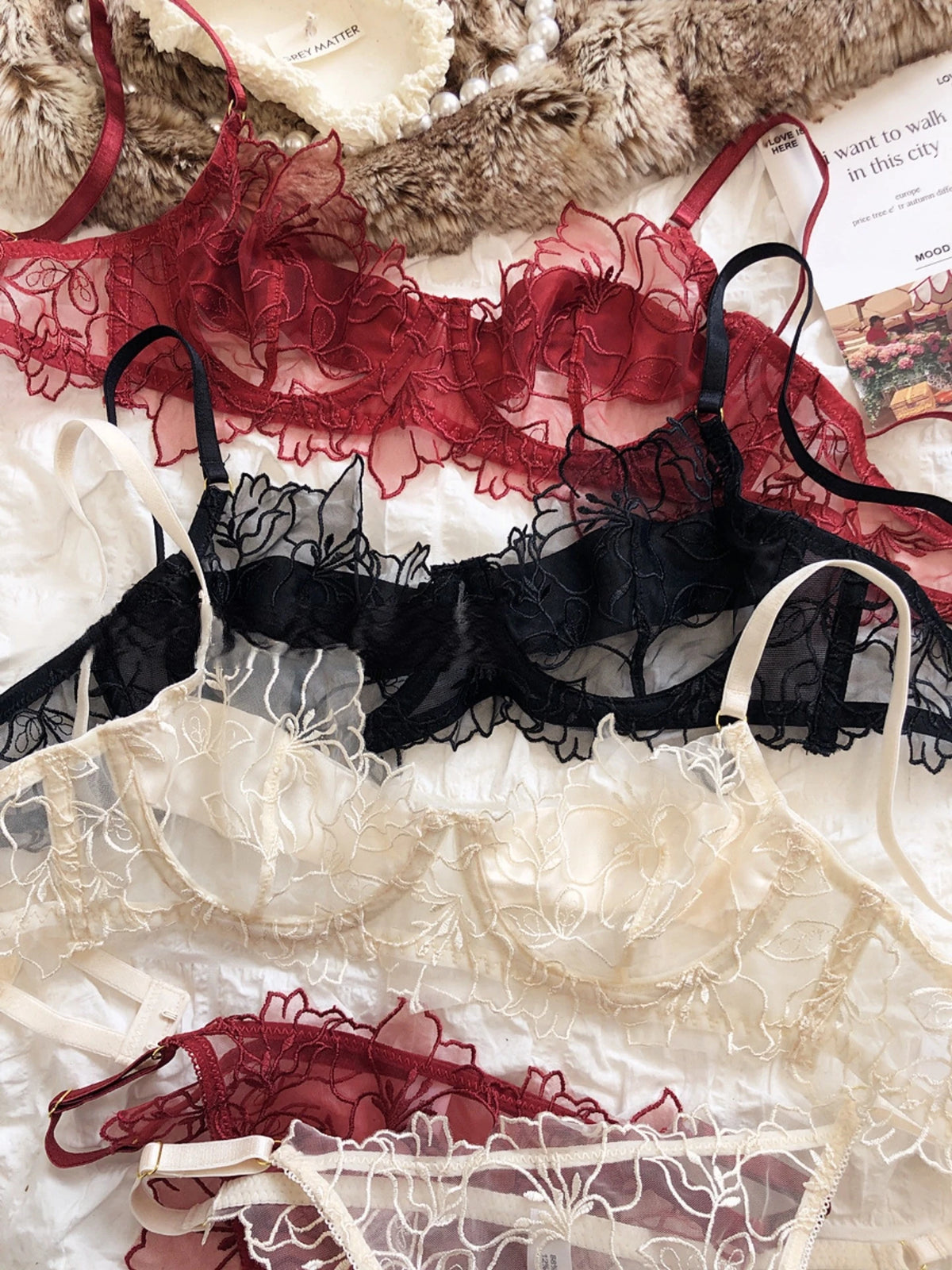 French Underwear Set Sexy Lace Flowers Embroidery Bra Set Women Intimates Summer Ultra Thin Breathable Bralette Lingerie Panties - Matrix-studios.com
