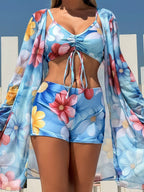 3 Pieces Tie Dye Bikinis Swimsuit 2026 New Women Drawstring Front Swimwear Female High Waist Shorts Bathers Swim Suit Beachwear - Matrix-studios.com