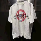 26SS Satoshi Nakamoto T-shirt Men's Multi-color Bead Letter Burst Pattern Print Washed Retro Loose Short Sleeve Streetwear - Matrix-studios.com