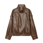 Women's Jacket 2026 Autunm  New Black Long Sleeve Pebble Faux Leather Jacket Motorcycle Style Personality Fashion - Matrix Studios