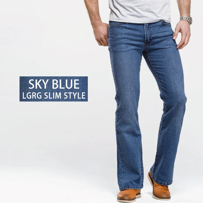 LGRG Mens Boot Cut Jeans Slightly Flared Slim Fit Blue Black Trousers Designer Classic Male Stretch Denim Pants - Matrix Studios