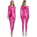 Womens Metallic Shiny Bodysuit Clubwear Long Sleeve Slim Fit Full Body Jumpsuit Nightclub Rave Party Musci Festival Costumes - Matrix Studios