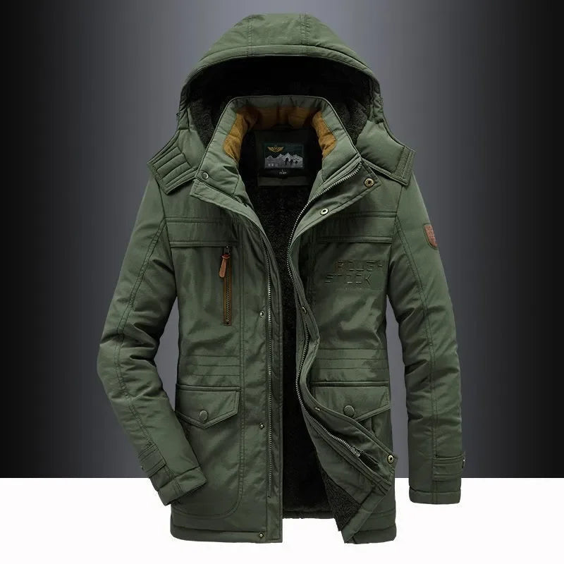 New Winter Men Hooded Parkas Casual Long Down Jackets Fleece Warm Tooling Jackets Good Quality Male Outdoors Winter Coats Size 5 - Matrix Studios