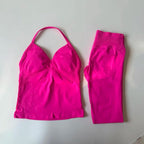 2 Pieces Set Yoga Leggings Set Women Backless Tank Tops High Waist Scrunch Gym Suit Fitness Clothes Outfit Yoga Set - Matrix-studios.com