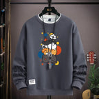 Spring Men's Sweatshirt Japan Cartoon Cats Printed Long Sleeve T-shirt Fashion Men's Clothing Khaki O Neck Harajuku Top 2024 New - Matrix Studios
