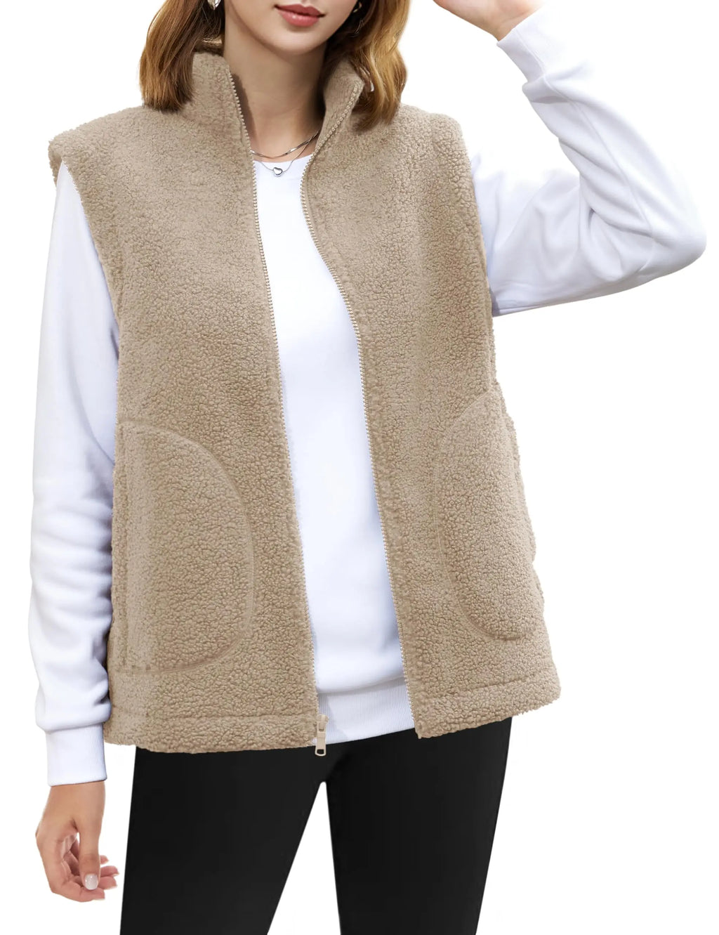 TACVASEN Polar Fleece Vests Women Fall Winter Lightweight Stand Collar Waistcoats Warm Soft 4 Pockets Sleeveless Outwear Jackets - Matrix Studios