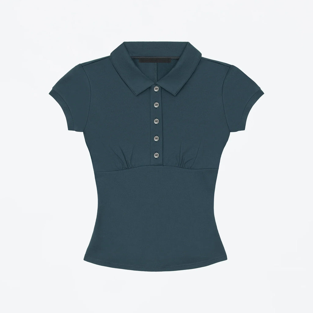 Tank Polo Collar Short-Sleeve T-Shirt, Slim-Fit Waist-Cinching Style, Slimming Hot Girl Style Crop Top, High-Elastic Slim-Fit Waist-Cinching Polo Shirt, Hot Girl Style for Layering or Wearing Alone - Matrix-studios.com