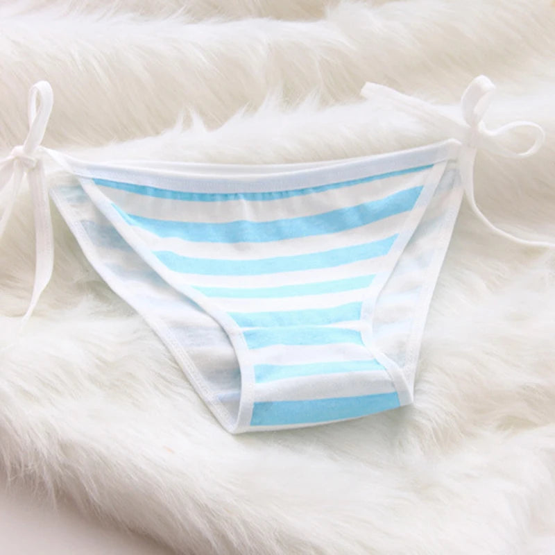 2PCS Women Bra Panties Set Sexy Lingeries Cotton Seamless Kawaii Bikini Lace-up Strap Blue White Striped Suit Female Underwear - Matrix-studios.com